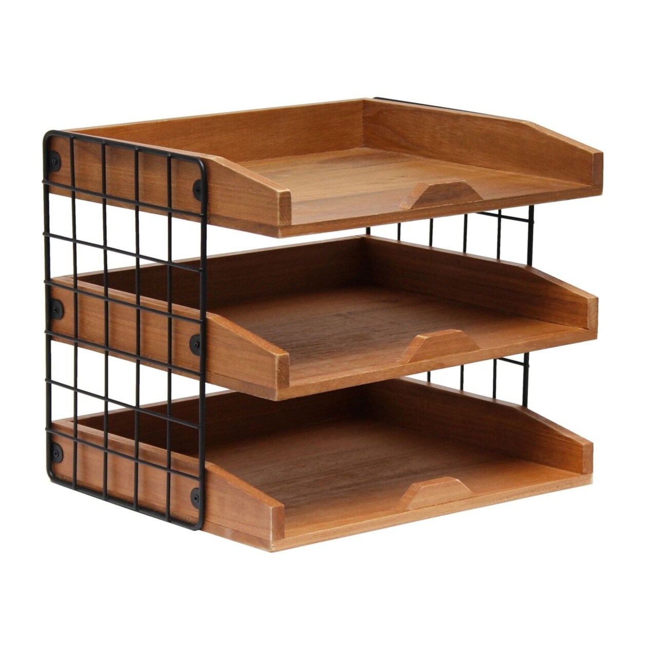 Elegant Designs Home Office Wood Desk Organizer Mail Letter Tray with 3 Shelves, Natural Wood